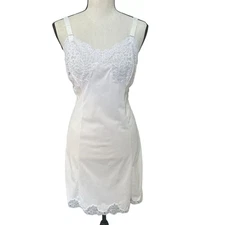 Vintage 70s Wonder Maid White Nylon Lace Slip Dress Size 36 Small Bridal