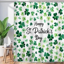Happy St. Patrick's Day Shower Curtain Lucky Green Shamrock Clover Shower Curtai