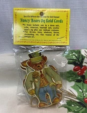 Vintage MERRIMACK 1983 Hot Gold Stamped Teddy Bear Ornament Tags Pkg Of 6 NEW