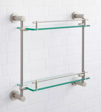 Signature Hardware Ceeley Collection Tempered Glass Two Shelves Brushed Nickel