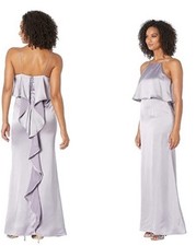 Adrianna Papell Women Sz 6 Satin Halter Popover Eve Ruffled Lilac Purple Dress