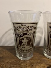 Set of 2 Vintage Coca Cola Glasses 16 oz Victorian Lady Turn Of Century Design