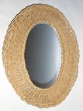 10B12 Antico Specchio Sole Forma Ovale Vintage Rattan Design 1950 Anni 50