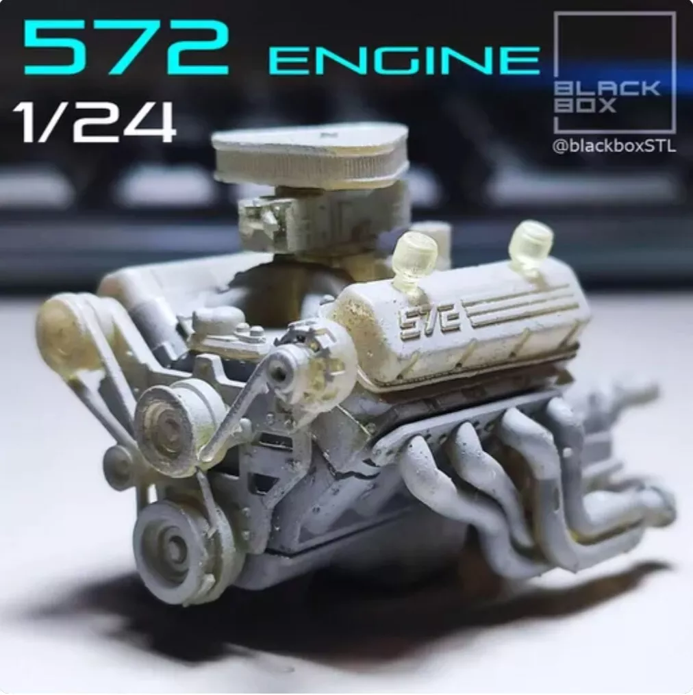 1/24 1/25 Scale Resin 3d Printed Motor Engine 572 single carb BlackBox  design