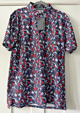 G/Fore G4 NWT Men's Small Polo Shirt Twilight Blue Red Palms G4MS23K240C NWT 120