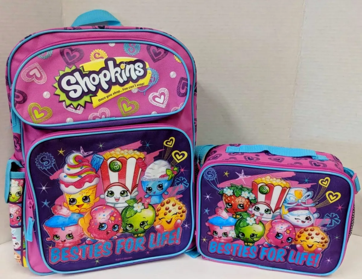 SHOPKINS BACKPACK & LUNCH BOX SET! BESTIES FOR LIFE PURPLE LARGE BAG 16”  NWT