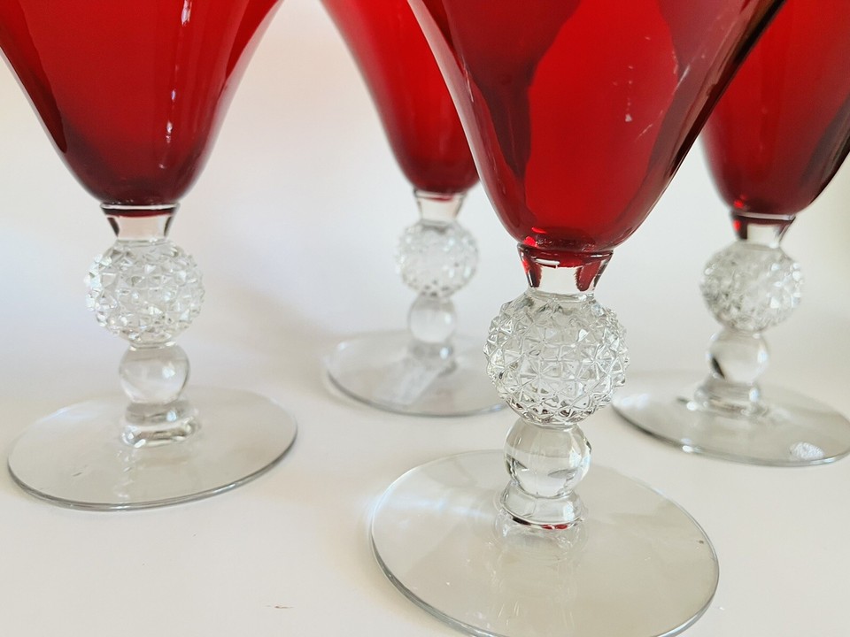 Set of 4 Vintage Ruby Old English (Golf Ball Stem) Water Goblets by eBay