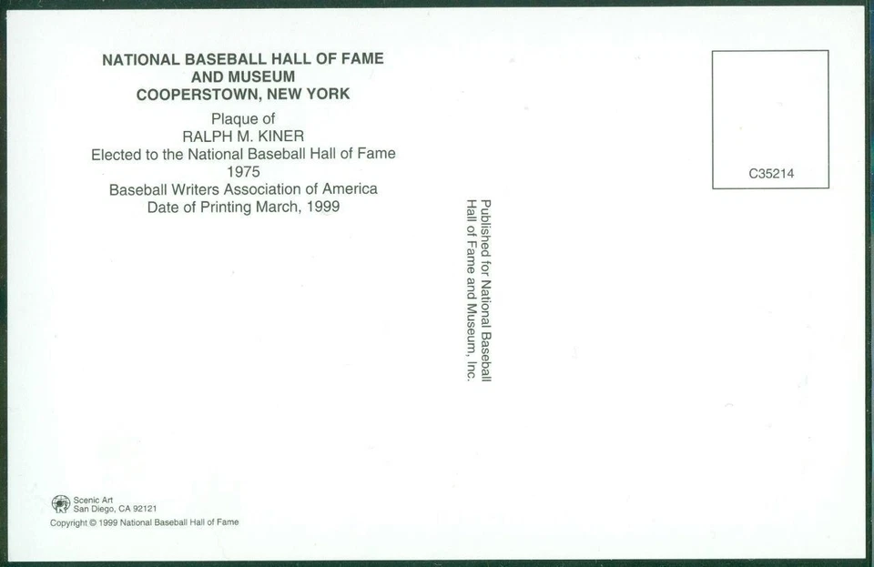 064, Original Autograph of Ralph Kiner (2), HOF Plaque Postcard, Pirates - Image 2 of 3