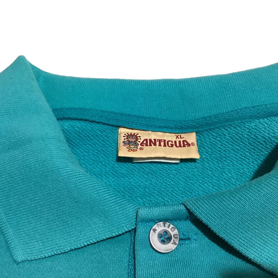 Винтажная мужская толстовка для гольфа Antigua XL бирюзовая опрятная регби мешковатая племенная отделка Y2K - Изображение 2 из 4