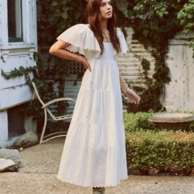 the great midi dress THE GREAT THE Cobblestone Midi Dress Blush Floral Print Smocked Cotton Size 1