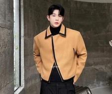Men's Autumn Fashion Lapel Long Sleeve Loose Color Matching Jackets Casual Coats