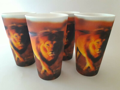 4 Becher Löwe, 3D Optik, Löwen Raubkatze Tiere, Trinkbecher Plastikbecher