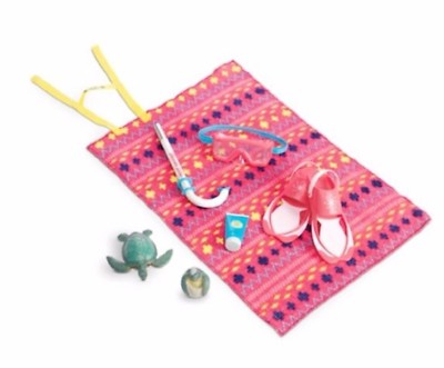 American Girl Lea's Beach Accessories NIB Towel Turtles Fins Snorkel LE Joss