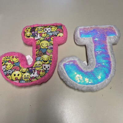 Justice Letter J Initial Emoji Sequins Plush Mini Pillow Bedroom Pink  Purple