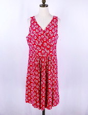 LANDS END Sleeveless Pleated Midi Dress Size L 14/16 Red Crossover Comfy