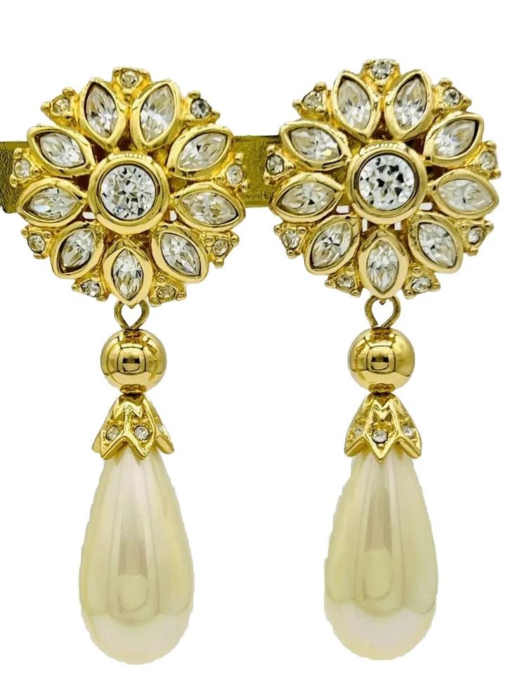 Wie Neu,Vintage DIOR Kunstperlen Kristall Vergoldet Ohrclips/Schmuck 23g6.00cm.