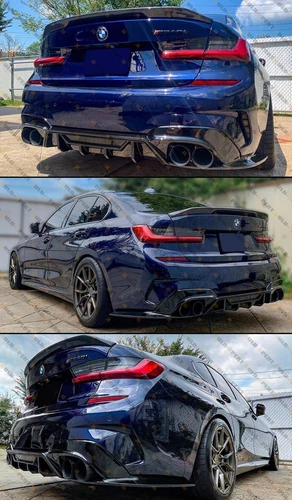 FOR 19-22 BMW G20 330i M340i CTM STYLE GLOSS BLACK REAR DIFFUSER W/ CORNER SPATS