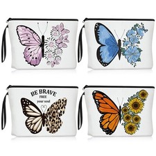 4 Pcs Butterfly Makeup Bag for Women Canvas Cosmetic Bag Butterfly Make up Ba...