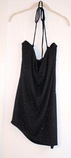 Crystal Sky M Little Black Dress Black Metallic Asymetrical Hem Lined Body Con