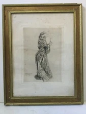 Jules Jacquemart, 19thc, original etching "Une Genoise" - Framed Under Glass