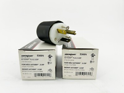New Lot of 2 Arrow Hart 5366N AutoGrip Plug 5-20P 2P 3W Grounding 125V