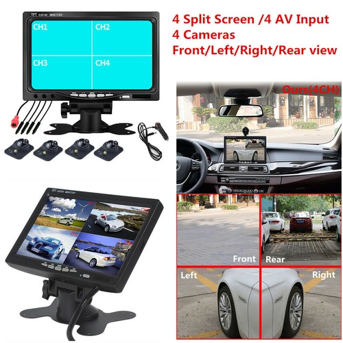 7inch 4 Split Video Display Monitor+4x HD 170° Front/Left/Right ...
