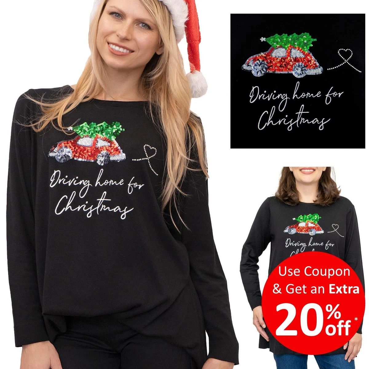 Evans Womens Jumper Christmas Sequin Embroidered Knit Lightweight Xmas Size 20