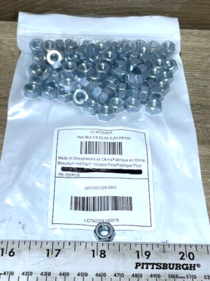 Nuts 1/4''-20 Grade 5 Finished Hex Nuts Zinc Plated Coarse   Thread Lot Of 100