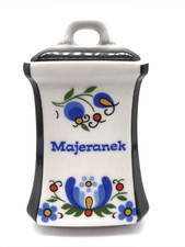 Lubiana Poland Spice Container lid Blue & Black Folk Floral Majeranek Ceramic