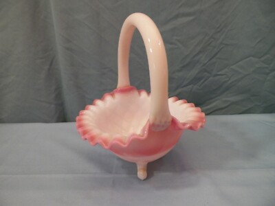 Fenton Pink Rosalene Glass 3 Toed Basket w/ Ribbed Design | eBay