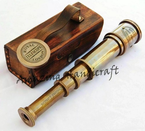 Nautical Marine Old Antique Telescope 16" Maritime Brass Spyglass Victorian BOX