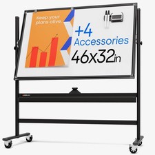 Rolling Dry Erase Board 46 x 32 - Large Portable Magnetic Whiteboard with Sta...