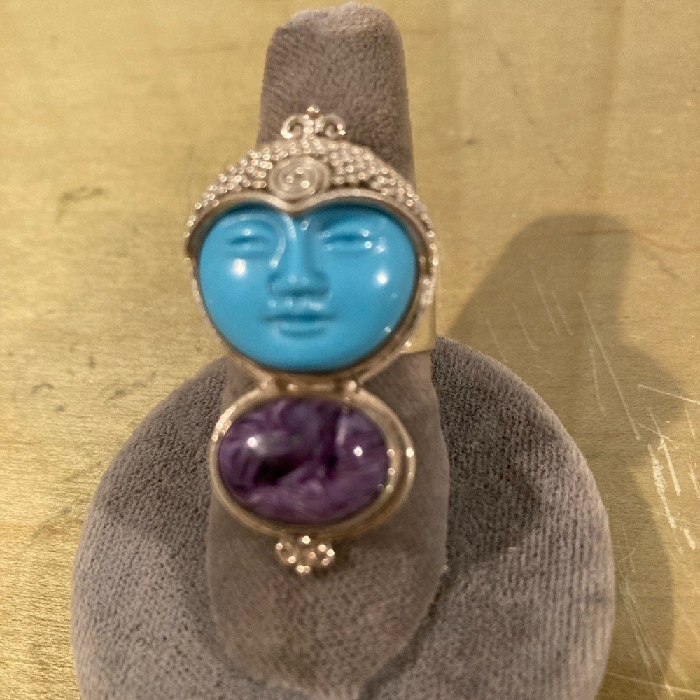 Silver/turquoise/amethyst ring - image 1