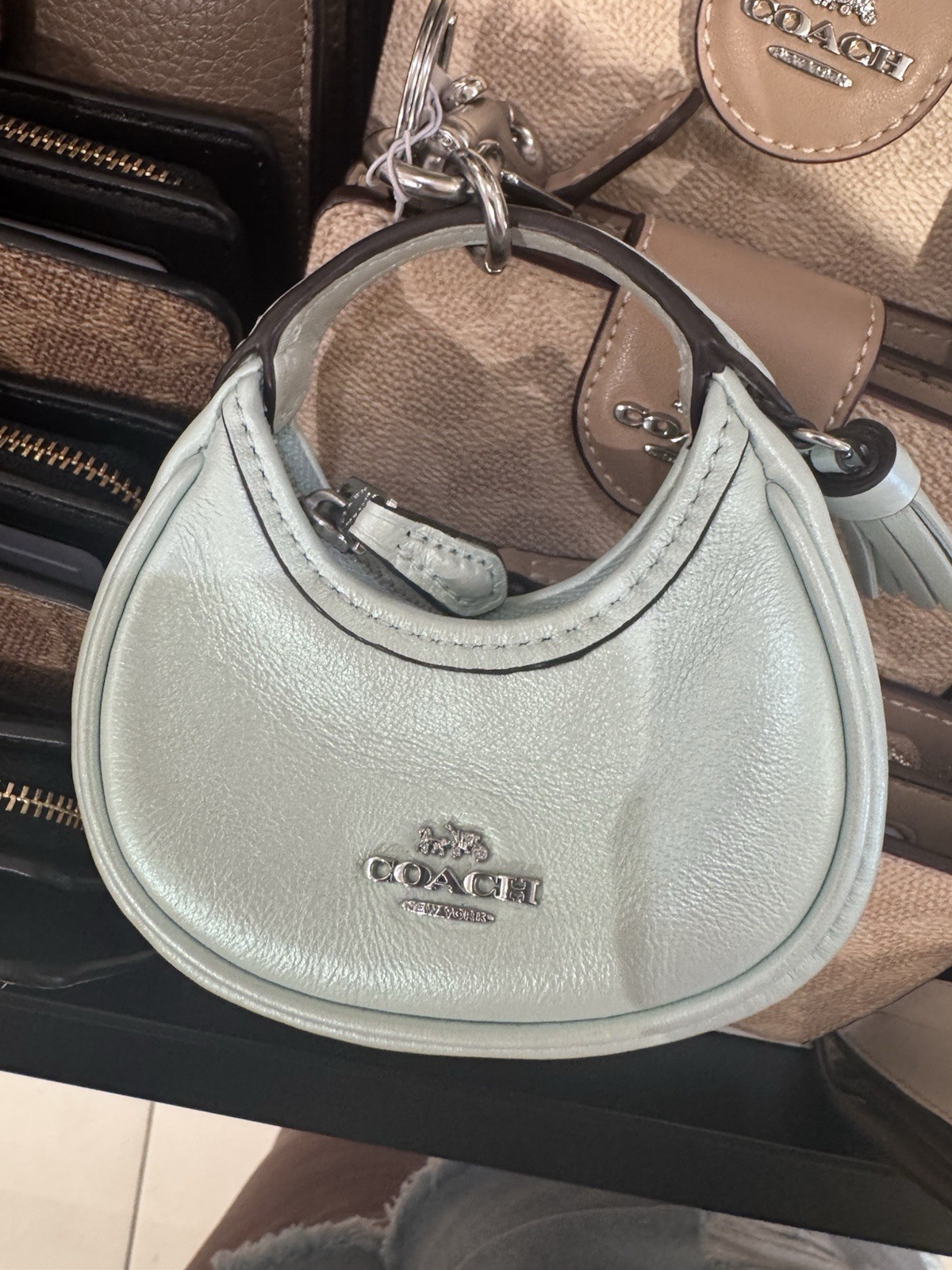 Coach Shimmering Light Blue Bag Charm Keychain