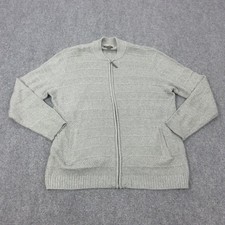 Tasso Elba Sweater Mens XL Gray Full Zip Mock Neck Knit Cardigan Pockets Casual