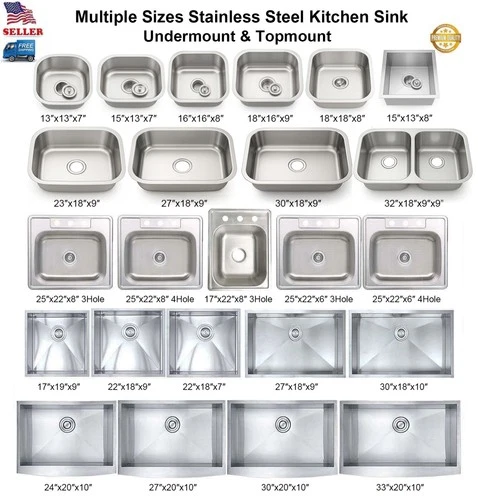 Stainless Steel Single Bowl Topmount / Undermount Kitchen Sink Multiple Size