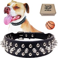 Spiked Studded Dog Collar Microfiber Leather Fits 1518.5 Inch Black L