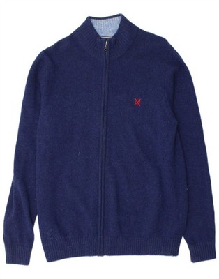 CREW CLOTHING Herren Strickjacke Pullover Large Navy Blau Lammwolle AR07