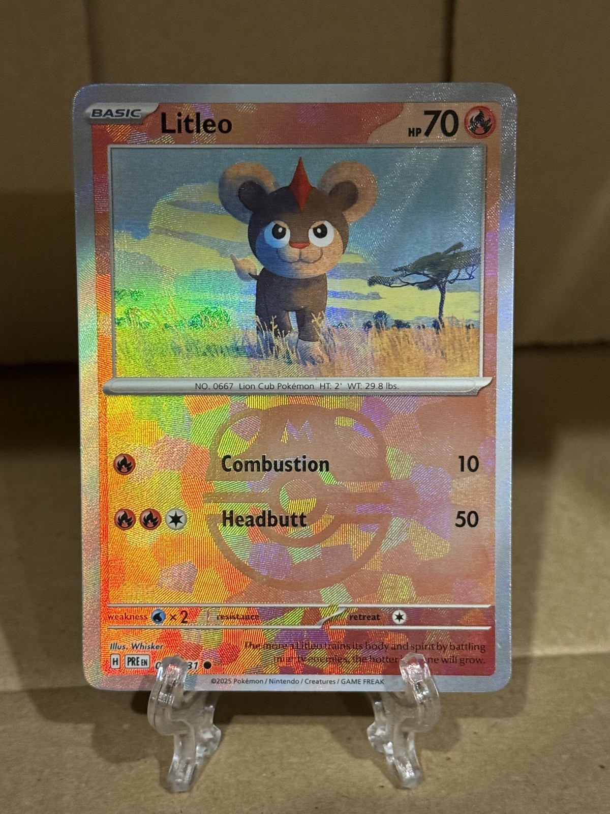Pokemon Litleo 015/131 Prismatic Evolutions Master Ball Reverse Holo NM