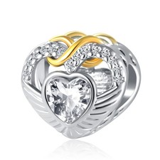 Apr Birthstone Angle Wing Charms Infinity Love Heart Openwork Bead for Bracelet