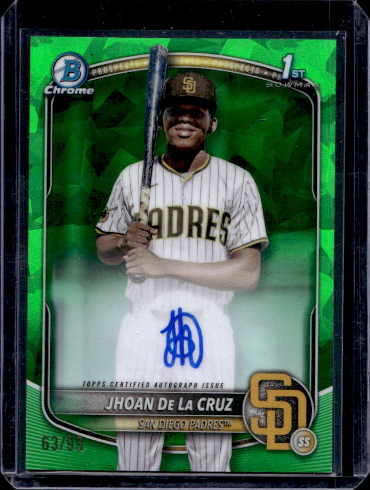2025 Bowman Chrome Sapphire Jhoan De La Cruz Auto Green Refractor 1st #63/99