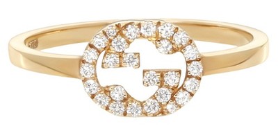 Gucci Interlocking G Ring 18K Gelbgold Mit Diamanten Ringgröße 6 YBC729412002012