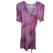 Urban Outfitters Dress Women's XS Purple Floral V-Neck Short Sleeve Tie Summer