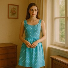Vintage 50s / 60s polka dots midi dress Sleevless blue polka dots dress