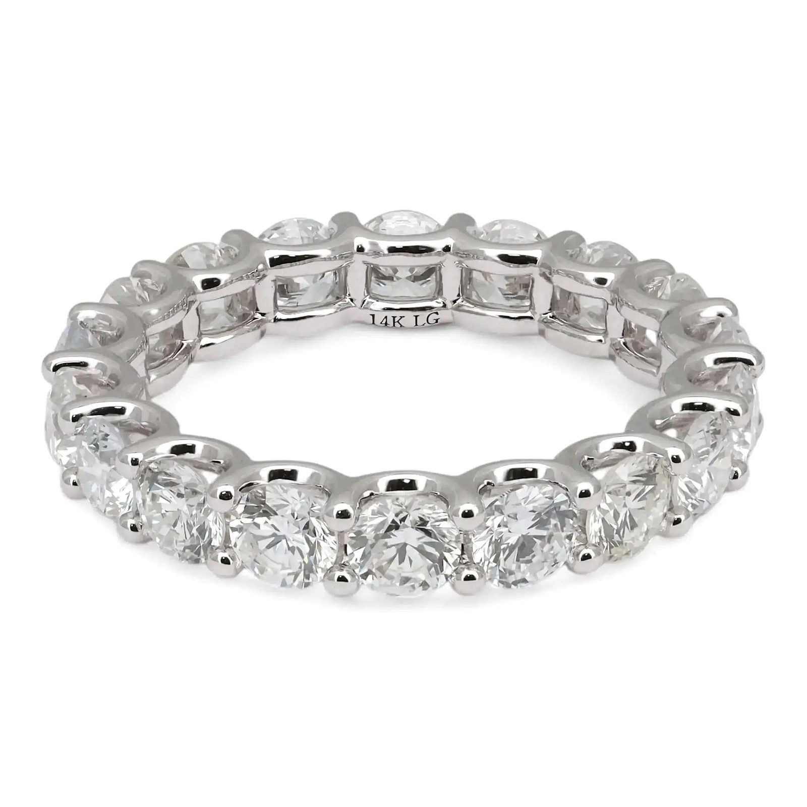Prong Set Round Cut Lab Grown Diamond Eternity Band Ring 14K White Gold 3.23Ctw