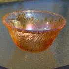 INDIANA GLASS Iridescent Weavetex Carnival Glass Custard Cup Bowl Amber VINTAGE