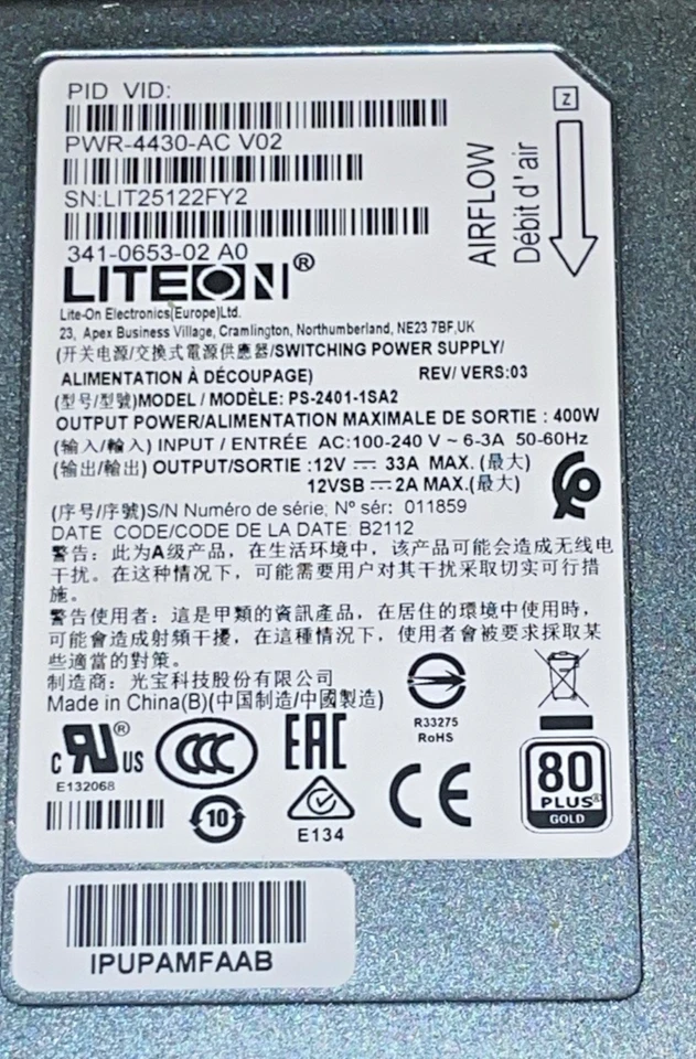 Cisco PWR-4430-AC V02 Switch Netzteil 4430 ISR 400W - 341-0653-02 - Image 3 of 3