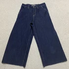 OAT New York Jeans Womens sz 2 Blue Denim Wide Leg High Rise Raw Hem Cropped