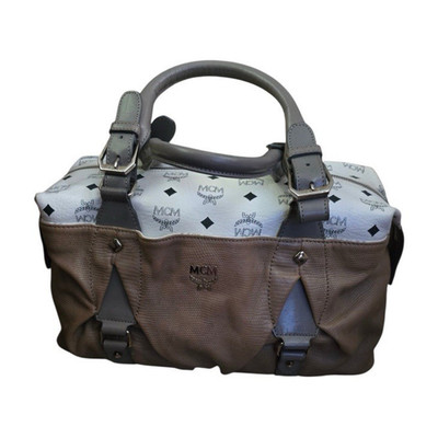 MCM Monogram extra large satchel Top Handle Bag Brown/White Top Zip new vintage!