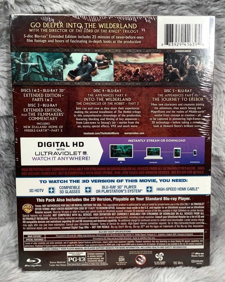 NIB The Hobbit: The Desolation of Smaug Extended Edition + 3D Blu-Ray Lenticular - Image 2 of 4
